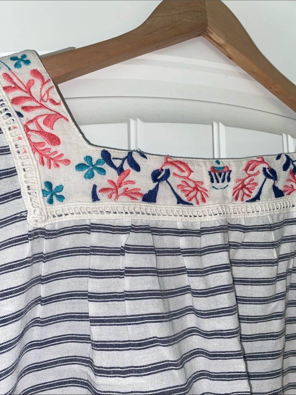 THML Navy & White Striped Square-Neck Top with Pink Tassel Trim size Large - Picture 11 of 15
